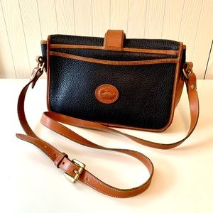 Vintage Dooney & Bourke Equestrian Bag Black Brown Leather Crossbody Purse